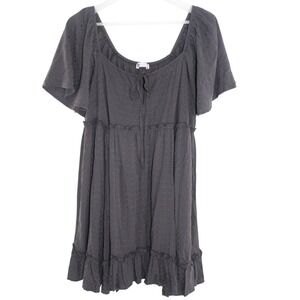 SO Dress Babydoll Clipped Dot Tiered Ruffle Mini Large Black